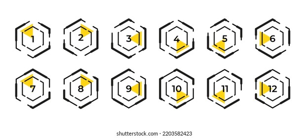 Modernes geometrisches Kugeln-Set. Farbige trendige Marker mit einer Zahl von 1 bis 12.