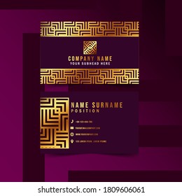 Modern Geometric Business Card with Geometric Golden Pattern. Vector Template