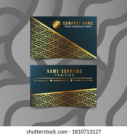 Modern Geometric Business Card with Geometric Golden Pattern. Vector Template
