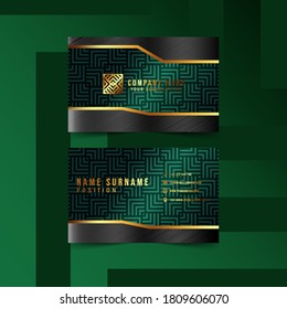 Modern Geometric Business Card with Geometric Pattern, golden text and Gradient color