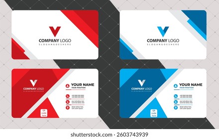 Modern Geometric Business Card Template - Red and Blue Theme