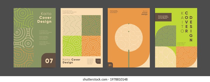 Modern geometric business presentation set. Vector A4 vertical orientation. Layout for book cover, poster, banner, placard, brochure, annual report, card, flyer. Asian line waves cover design template