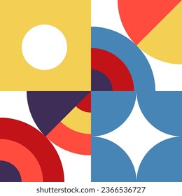 Modern geometric card. Memphis style design elements. Minimalistic shape pattern. Bauhaus grid based background. Contemporary trendy flat vector illustration.