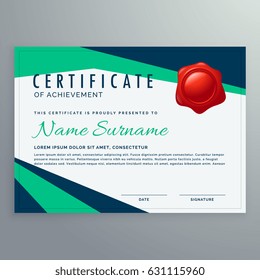 modern geometric certificate design in blue and green shapes