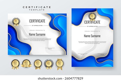 Modern Geometric Certificate Template With Award Badges. Professional Certificate Template Featuring Modern Geometric Design With Abstract Shapes