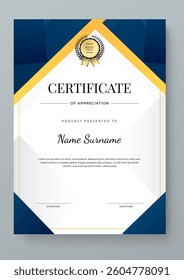 Modern Geometric Certificate Template With Award Badges. Professional Certificate Template Featuring Modern Geometric Design With Abstract Shapes