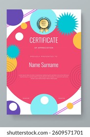 Modern Geometric Certificate Template With Award Badges. Professional certificate template featuring modern geometric design with abstract shapes
