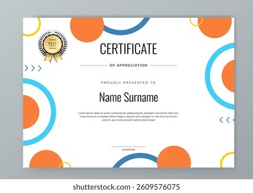 Modern Geometric Certificate Template With Award Badges. Professional certificate template featuring modern geometric design with abstract shapes