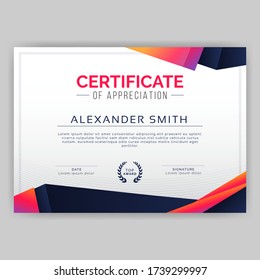 Modern geometric certificate template with colourful shapes. Vector background Illustration