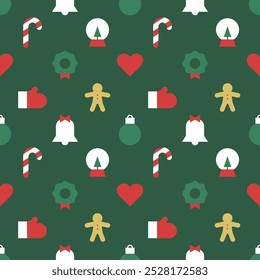 Modern geometric christmas icon seamless pattern. Abstract xmas holiday symbol background with traditional winter decoration. Festive party invitation texture, minimalist december event print.