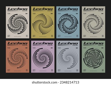 Modern Geometric Circle Shape Pattern. Retro Techno Spiral Poster. Optical Illusion Round background. Swiss Design Cover. Bauhaus Graphic Design Elements.