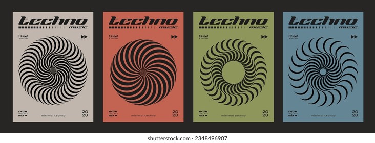 Modern Geometric Circle Shape Pattern. Retro Techno Spiral Poster. Optical Illusion Round background. Swiss Design Cover. Bauhaus Graphic Design Elements.