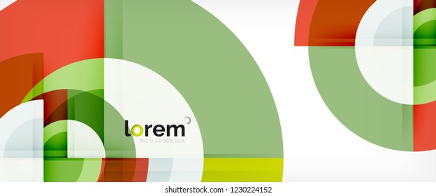 Circulos geométricos modernos fondo abstracto, formas redondeadas coloridas con efectos de sombra, ilustración vectorial