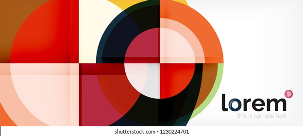 Modern geometric circles abstract background, colorful round shapes with shadow effects, vector illustration