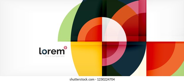 Modern geometric circles abstract background, colorful round shapes with shadow effects, vector illustration
