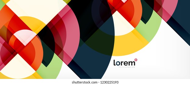 Modern geometric circles abstract background, colorful round shapes with shadow effects, vector illustration