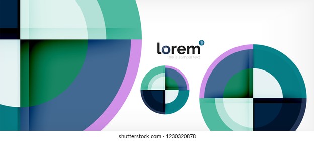 Circulos geométricos modernos fondo abstracto, formas redondeadas coloridas con efectos de sombra, ilustración vectorial