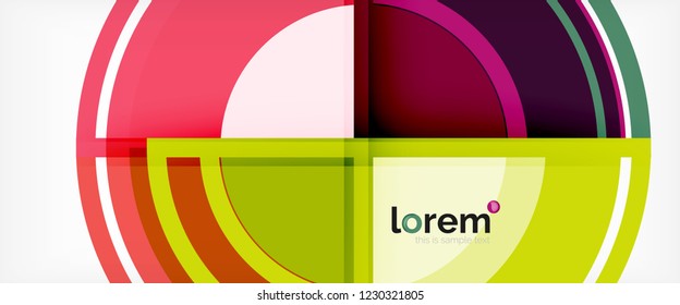 Moderne geometrische Kreise, abstrakter Hintergrund, bunte runde Formen mit Schatteneffekten, Vektorgrafik