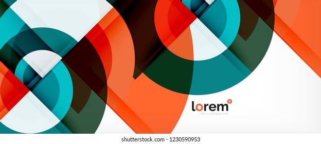 Modern geometric circles abstract background, colorful round shapes with shadow effects, vector illustration