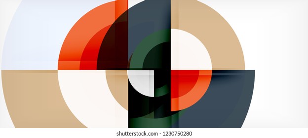 Modern geometric circles abstract background, colorful round shapes with shadow effects, vector illustration
