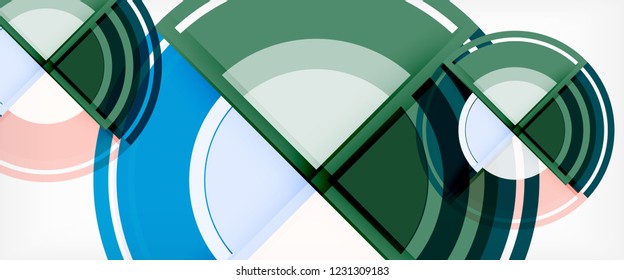 Modern geometric circles abstract background, colorful round shapes with shadow effects, vector illustration