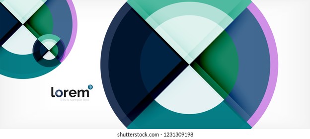 Modern geometric circles abstract background, colorful round shapes with shadow effects, vector illustration