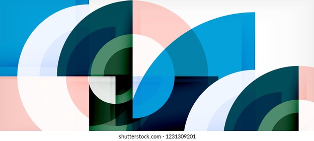 Modern geometric circles abstract background, colorful round shapes with shadow effects, vector illustration