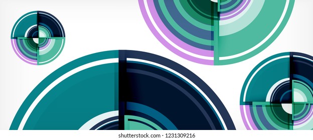 Moderne geometrische Kreise, abstrakter Hintergrund, bunte runde Formen mit Schatteneffekten, Vektorgrafik