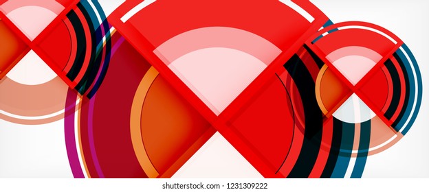 Circulos geométricos modernos fondo abstracto, formas redondeadas coloridas con efectos de sombra, ilustración vectorial