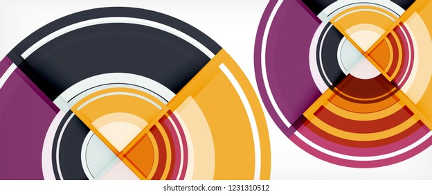 Circulos geométricos modernos fondo abstracto, formas redondeadas coloridas con efectos de sombra, ilustración vectorial