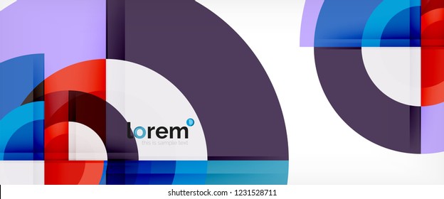 Modern geometric circles abstract background, colorful round shapes with shadow effects, vector illustration