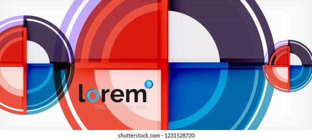 Modern geometric circles abstract background, colorful round shapes with shadow effects, vector illustration