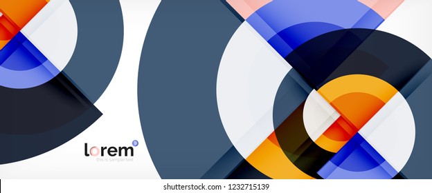 Modern geometric circles abstract background, colorful round shapes with shadow effects, vector illustration