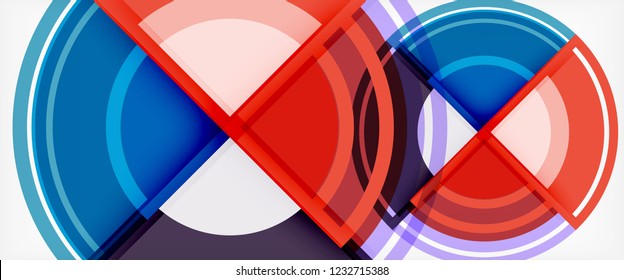 Modern geometric circles abstract background, colorful round shapes with shadow effects, vector illustration