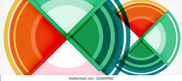 Circulos geométricos modernos fondo abstracto, formas redondeadas coloridas con efectos de sombra, ilustración vectorial