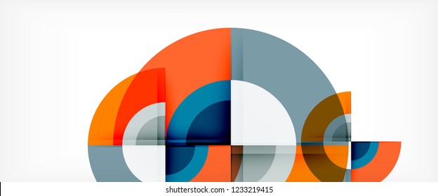 Modern geometric circles abstract background, colorful round shapes with shadow effects, vector illustration