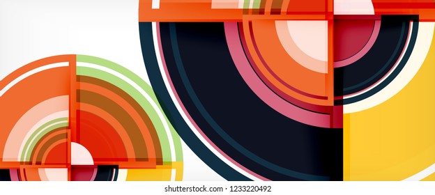 Modern geometric circles abstract background, colorful round shapes with shadow effects, vector illustration