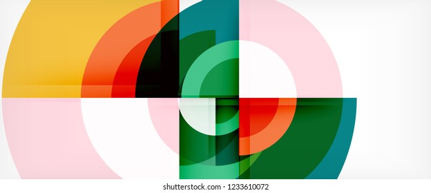 Modern geometric circles abstract background, colorful round shapes with shadow effects, vector illustration