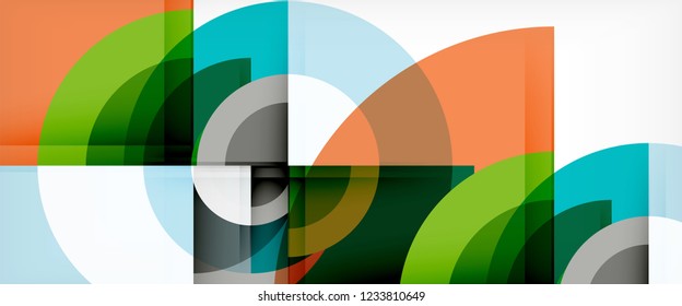 Modern geometric circles abstract background, colorful round shapes with shadow effects, vector illustration