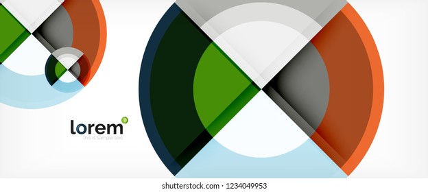 Modern geometric circles abstract background, colorful round shapes with shadow effects, vector illustration
