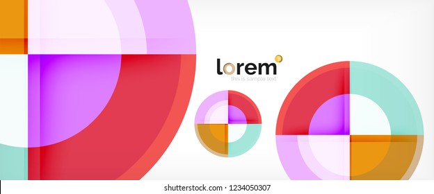 Moderne geometrische Kreise, abstrakter Hintergrund, bunte runde Formen mit Schatteneffekten, Vektorgrafik