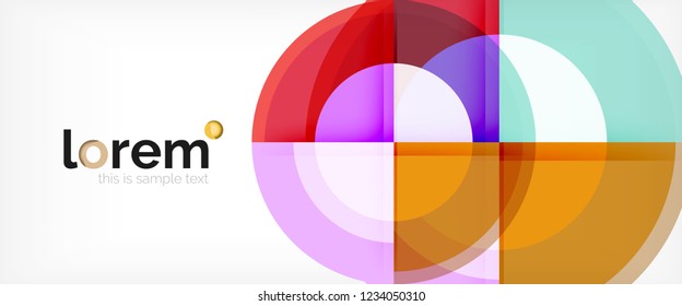Circulos geométricos modernos fondo abstracto, formas redondeadas coloridas con efectos de sombra, ilustración vectorial