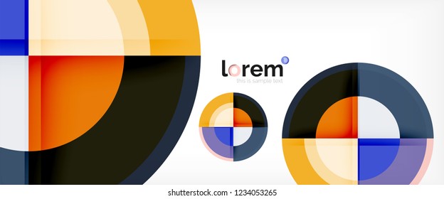 Modern geometric circles abstract background, colorful round shapes with shadow effects, vector illustration