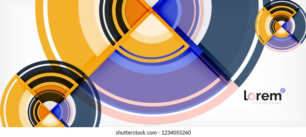Modern geometric circles abstract background, colorful round shapes with shadow effects, vector illustration