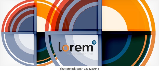 Circulos geométricos modernos fondo abstracto, formas redondeadas coloridas con efectos de sombra, ilustración vectorial