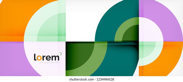 Modern geometric circles abstract background, colorful round shapes with shadow effects, vector illustration