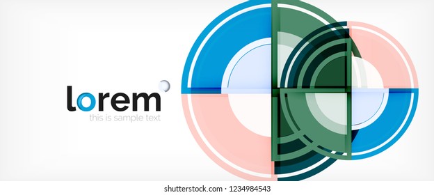 Circulos geométricos modernos fondo abstracto, formas redondeadas coloridas con efectos de sombra, ilustración vectorial
