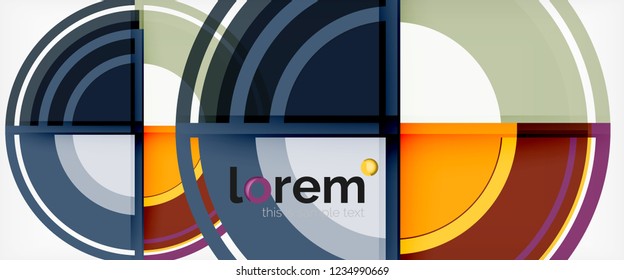 Modern geometric circles abstract background, colorful round shapes with shadow effects, vector illustration