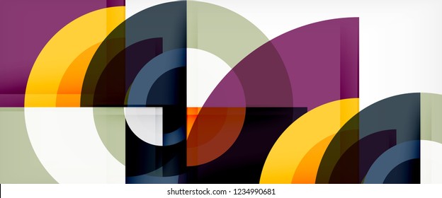 Circulos geométricos modernos fondo abstracto, formas redondeadas coloridas con efectos de sombra, ilustración vectorial