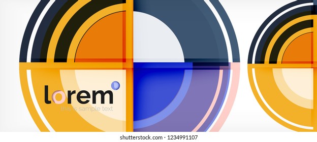 Circulos geométricos modernos fondo abstracto, formas redondeadas coloridas con efectos de sombra, ilustración vectorial